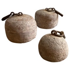 Set of 18th Century or Earlier Stone and Hand Forged Iron Weights from Italy(3)