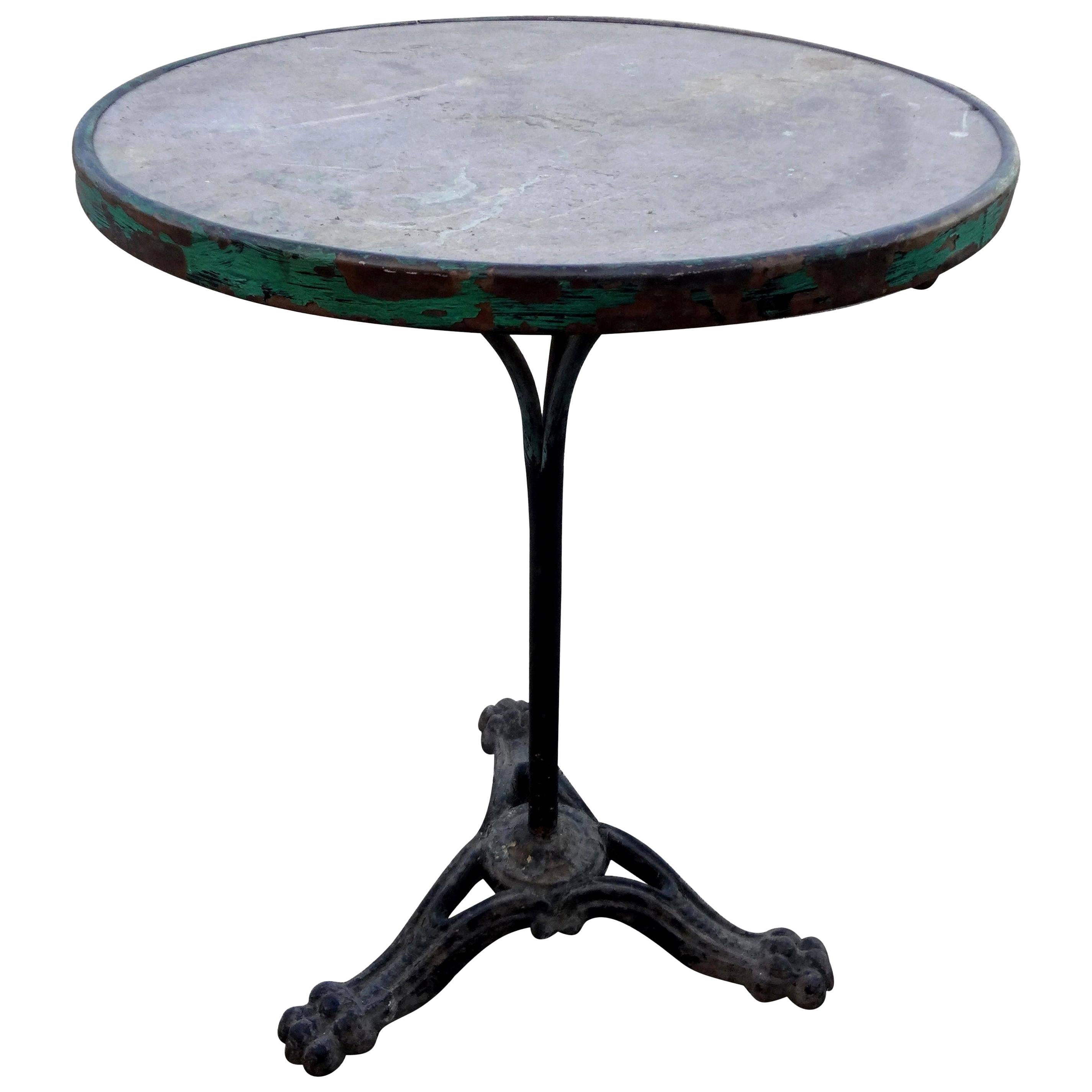 19th Century French Iron Bistro Table with a Stone Top