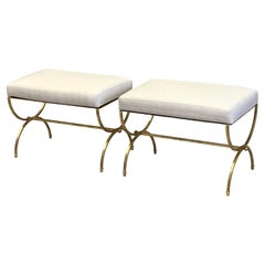 Retro Pair of French Modern Neoclassical Gilt Iron Benches in Style of Raymond Subes