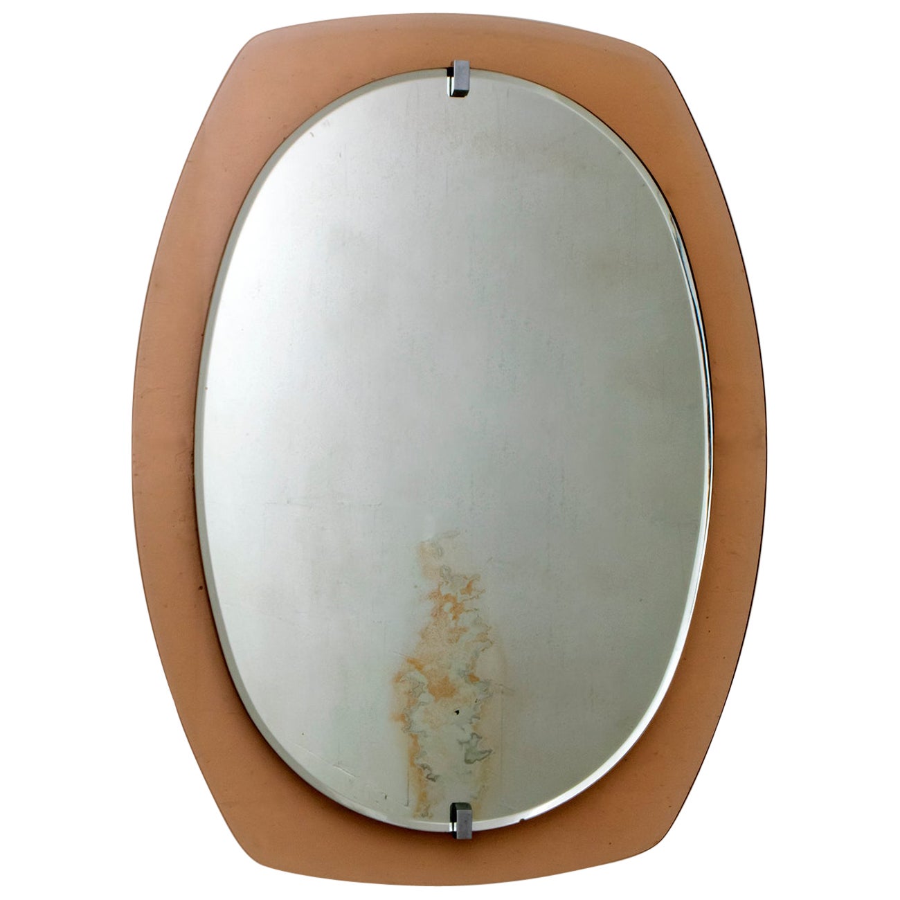 Oval Wall Mirror Frame with Mahogany, 1960s, Italy, MidCentury Modern