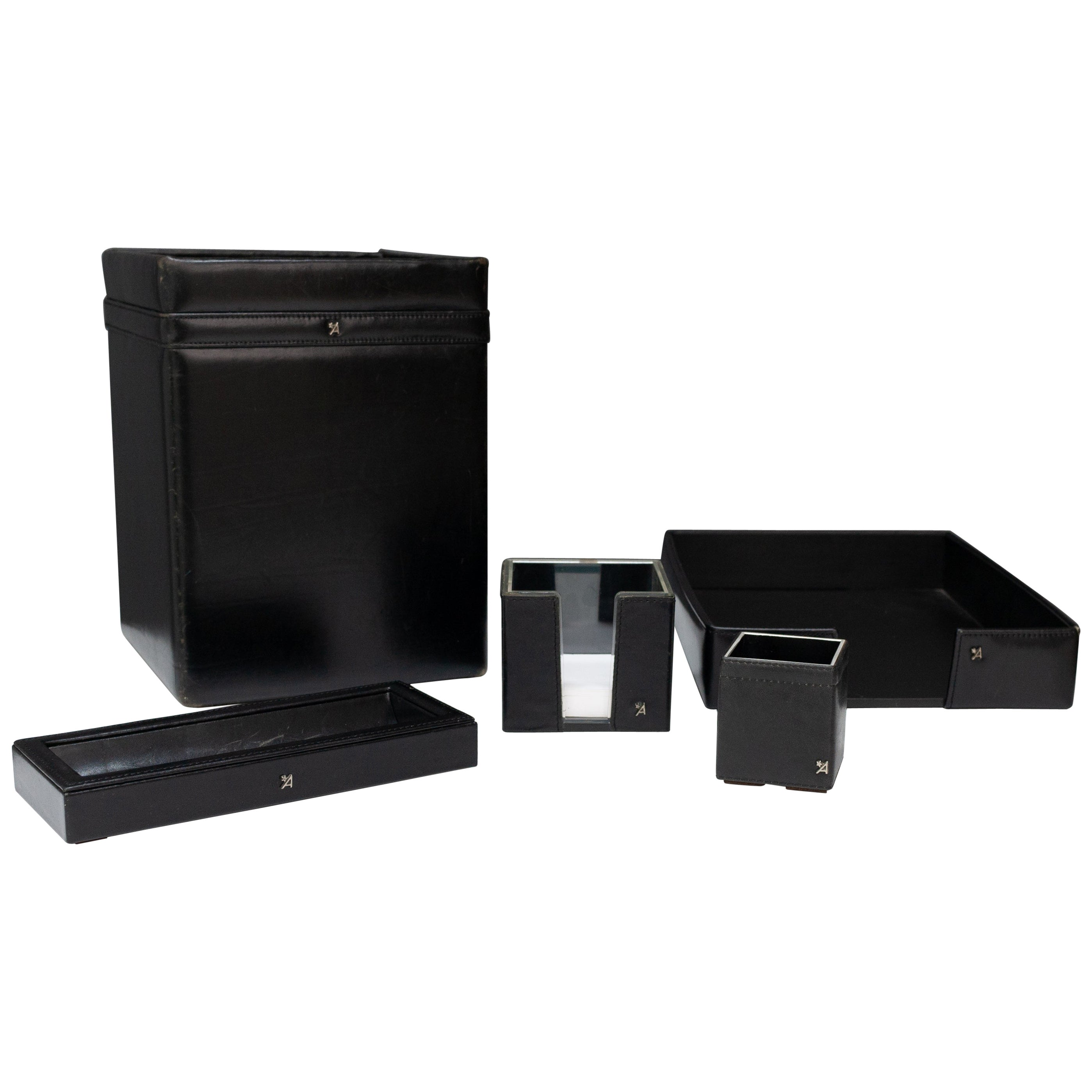 Stitched Leather Desk Set, France, 1960s For Sale at 1stDibs