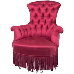 Elegant Tufted Chair in Red Satin
