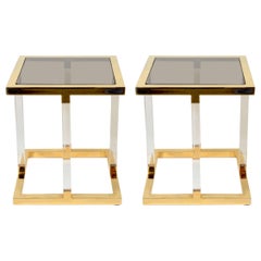 Pair of 1970s Charles Hollis Jones Brass and Lucite Side Table