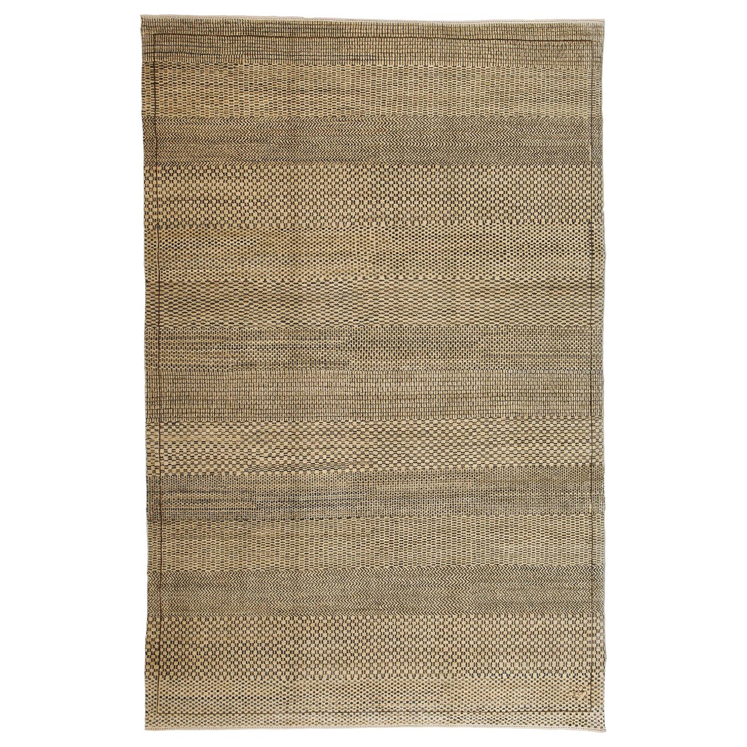 Minimalistischer und neutraler cremefarbener und grauer Wollteppich "RAIN" 6' x 9'