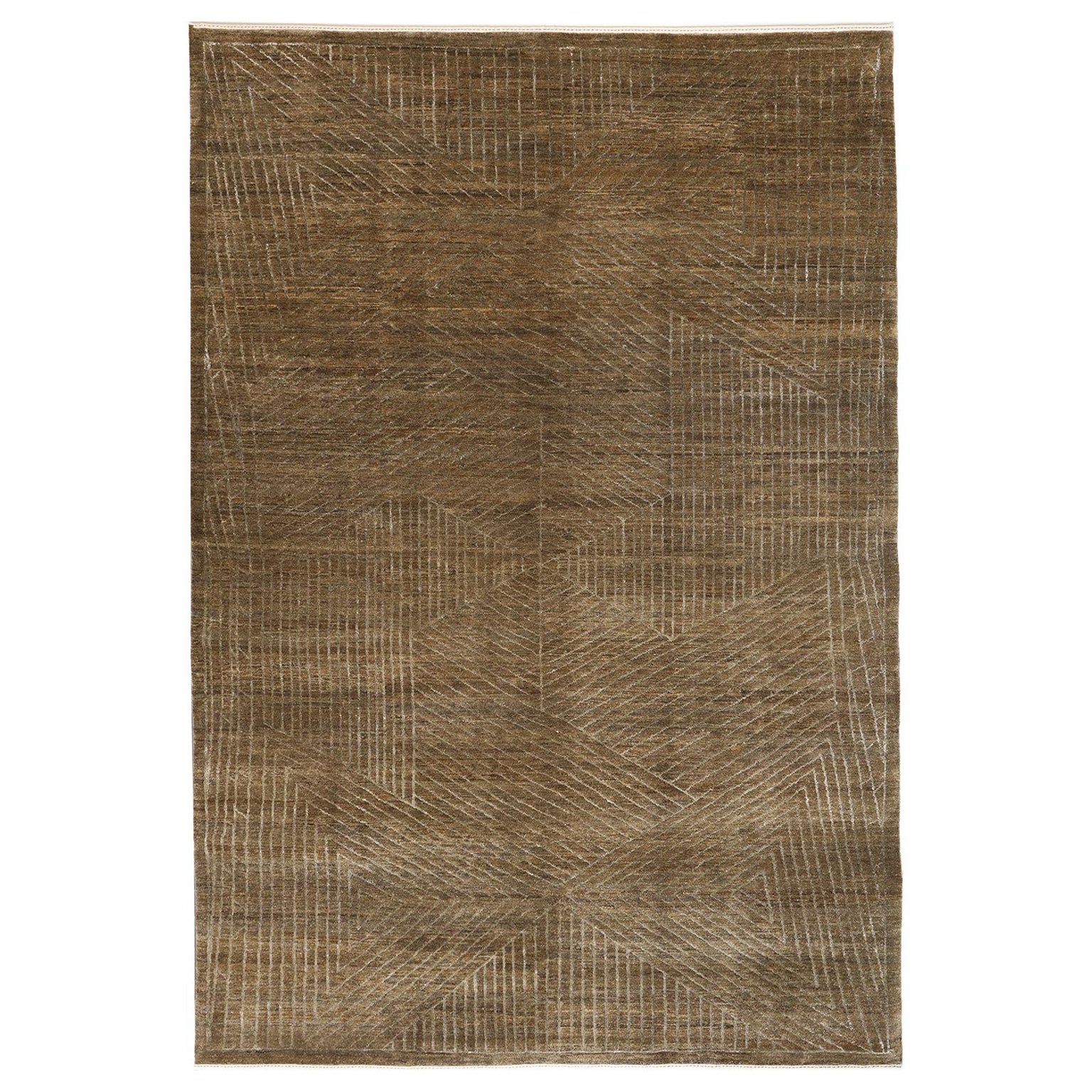 Orley Shabahang "Khesht" Contemporary Persian Rug, Wool and Silk, Brown, 6' x 9' For Sale