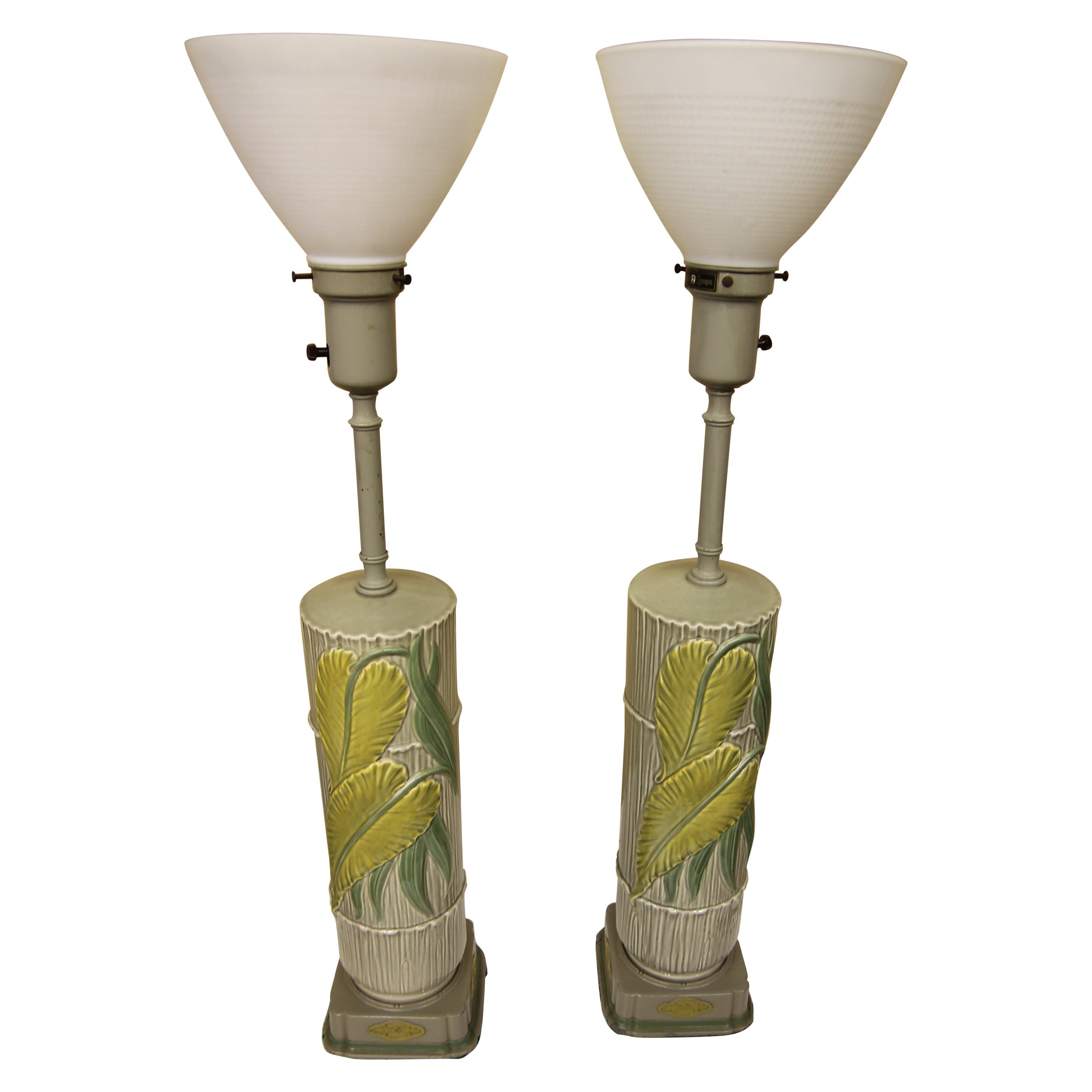 Pair of Rembrandt Green Ceramic and Brass Table Lamps at 1stDibs