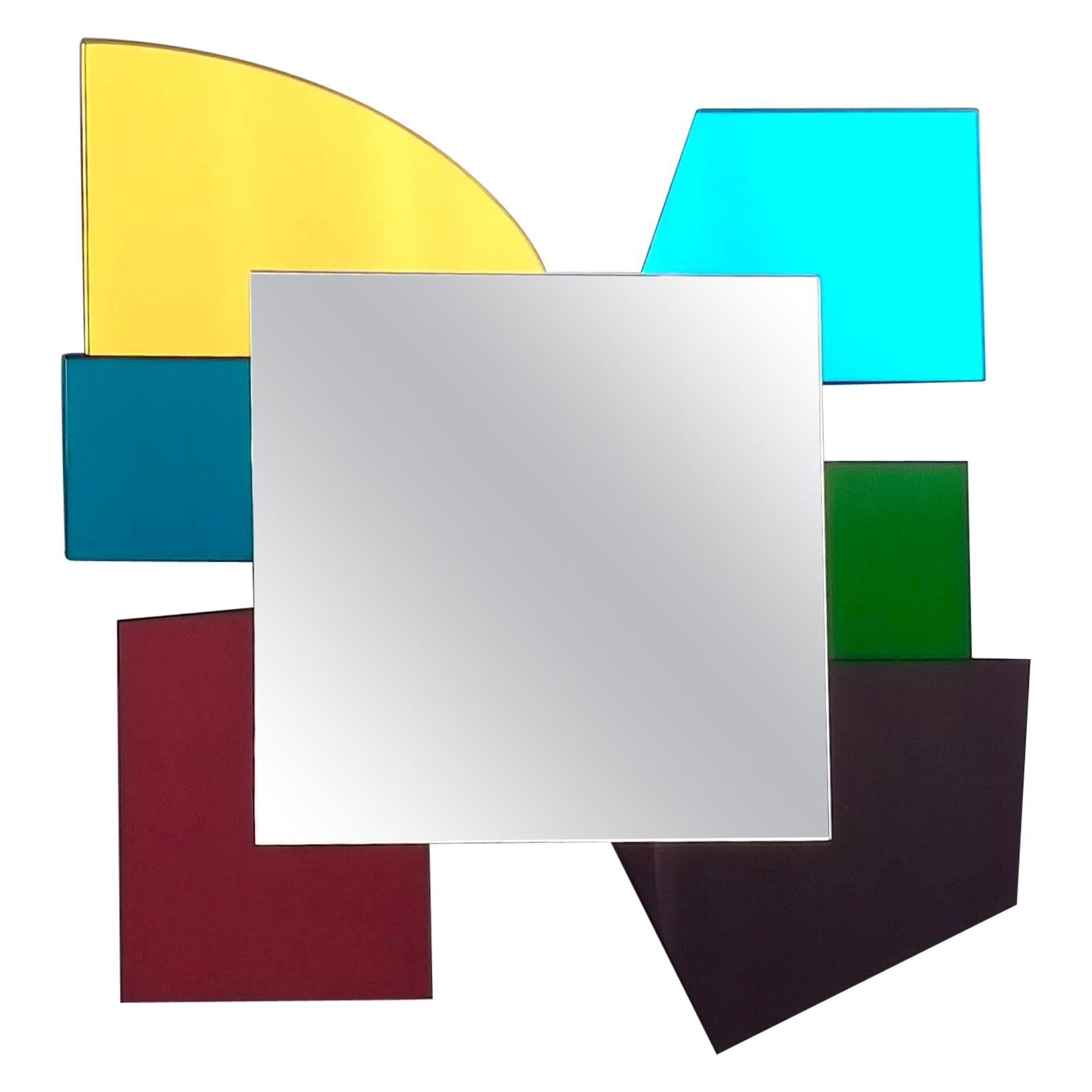 Miroir coloré de forme irrégulière dans le style d'Ettore Sottsass