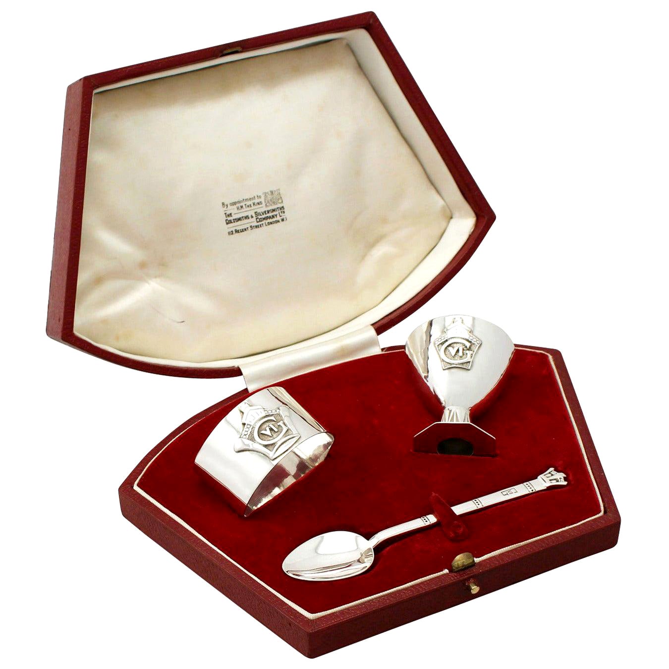 Antique Art Deco Sterling Silver Three-Piece Christening Set For Sale