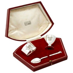 Vintage Art Deco Sterling Silver Three-Piece Christening Set