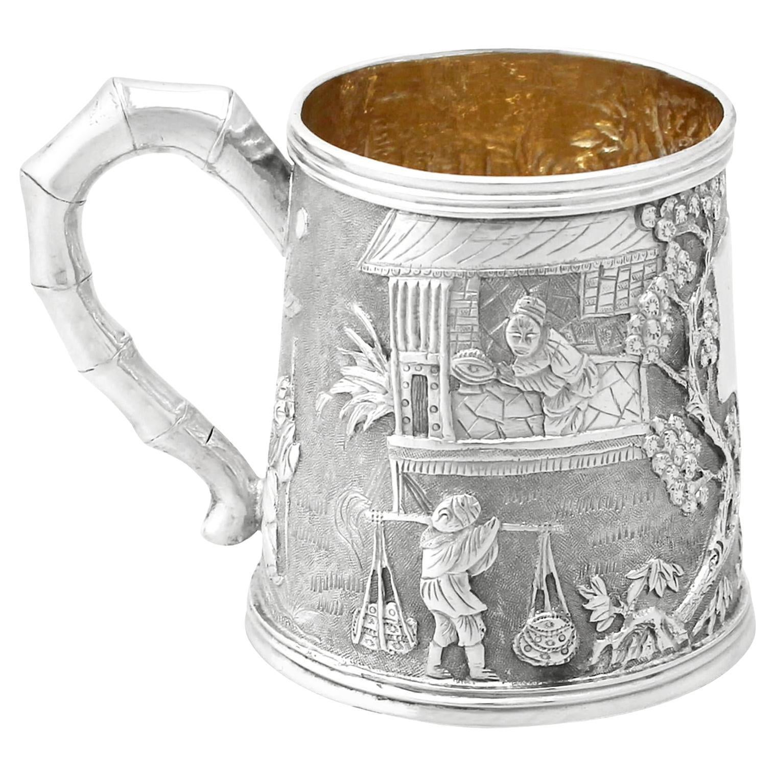 Taza bautismal antigua china de plata de exportación