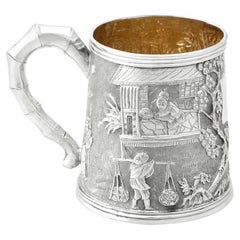 Taza bautismal antigua china de plata de exportación