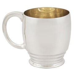 Antique Edward VIII Art Deco Sterling Silver Christening Mug