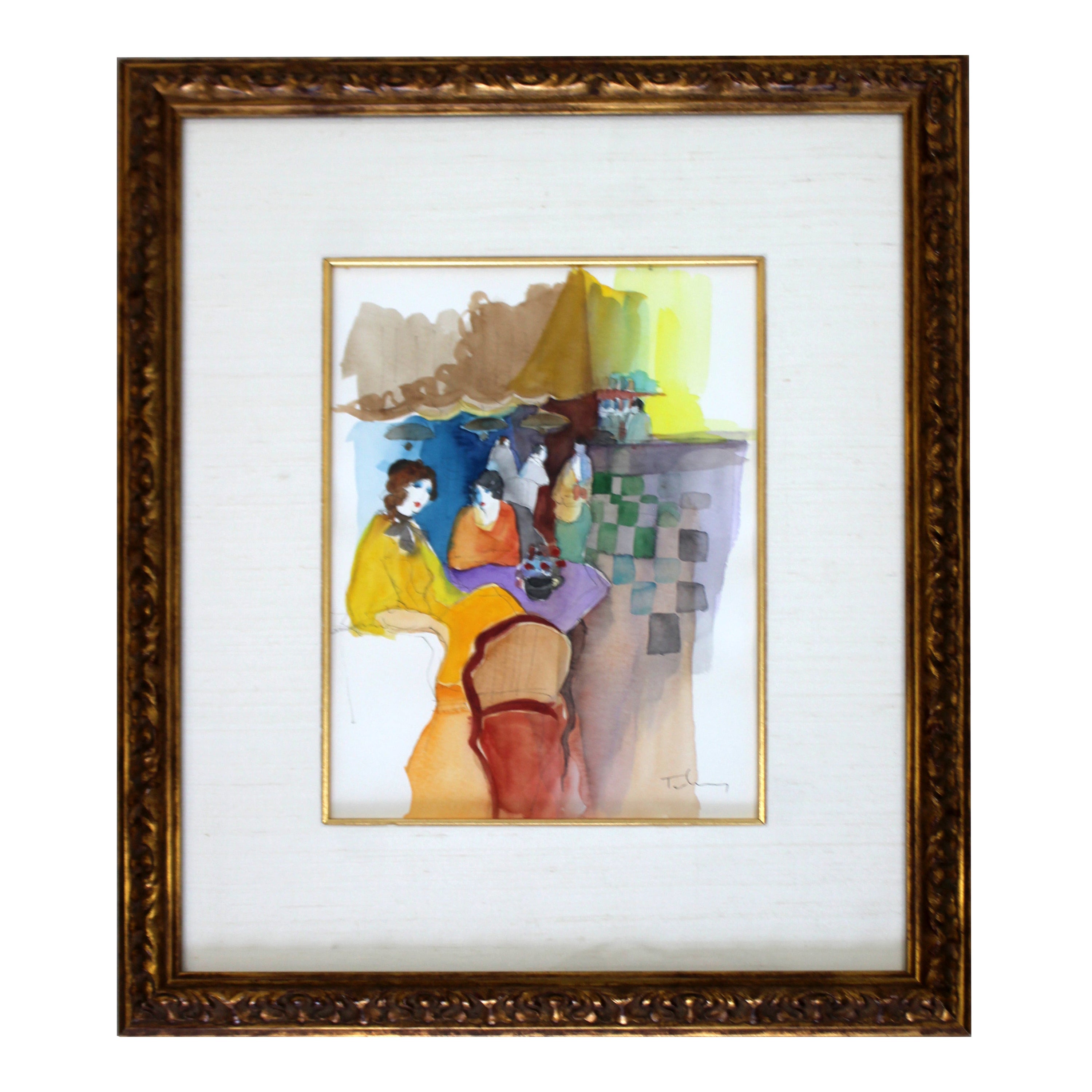 Unique Itzchak Tarkay Watercolor Mixed Media Original Untitled For Sale