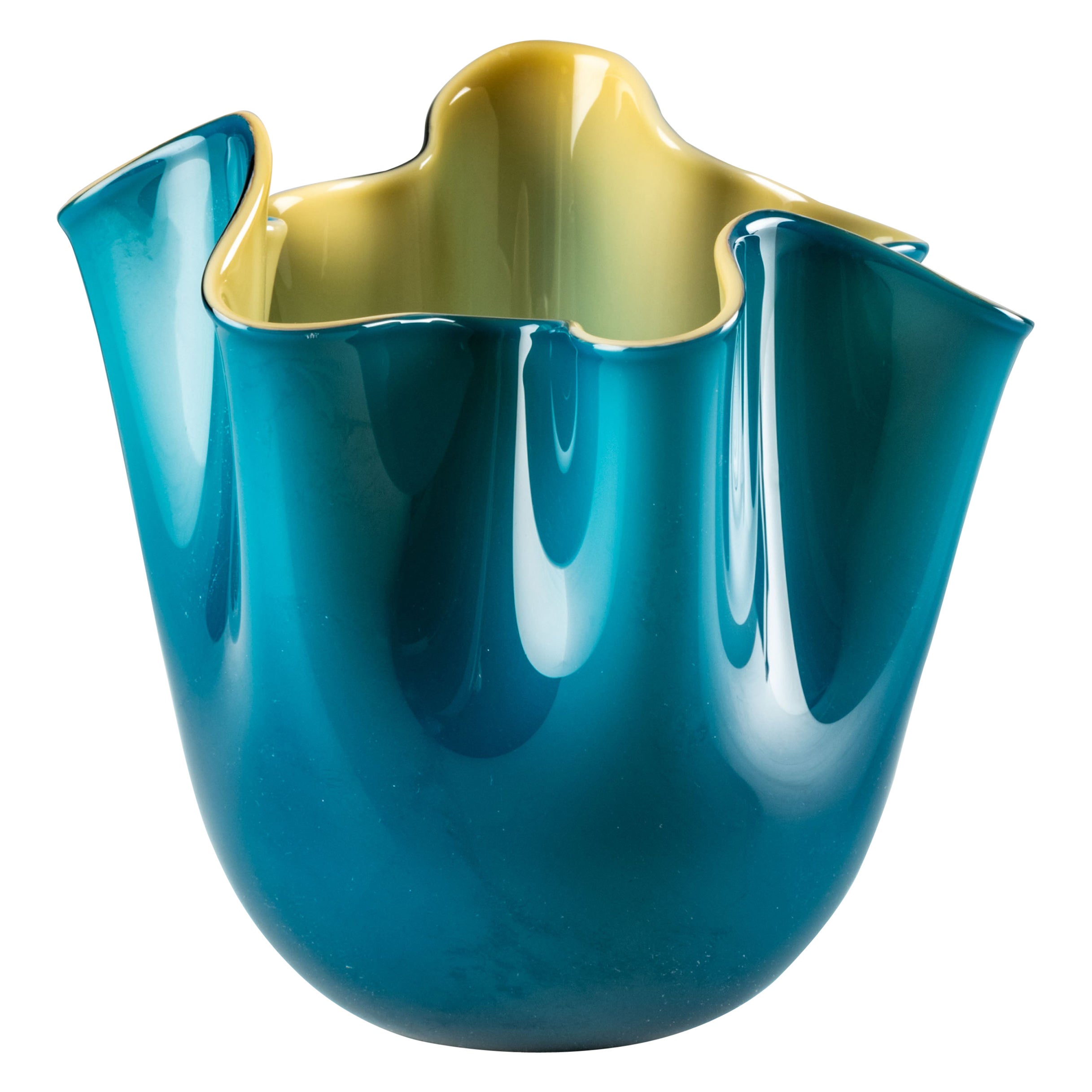 Venini Fazzoletto Opalino Small Vase in Horizon Murano Glass For Sale