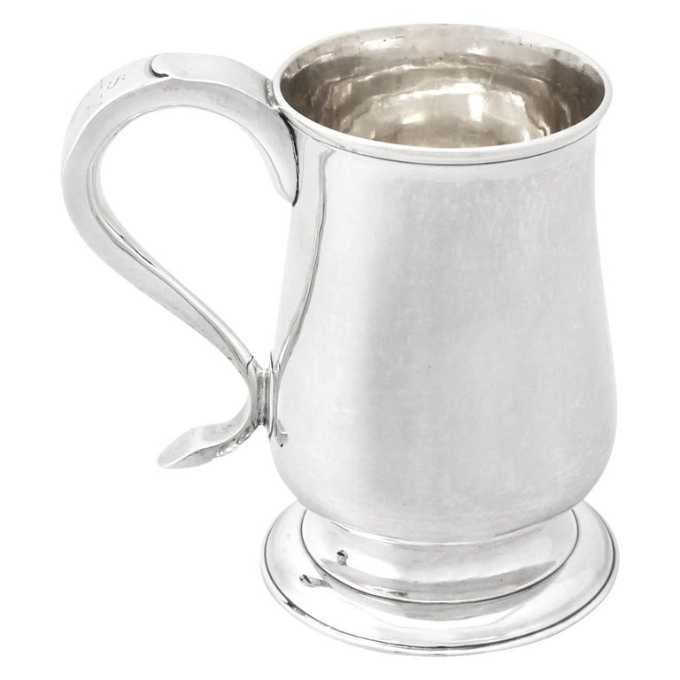 Georgian Newcastle English Sterling Silver Pint Mug For Sale