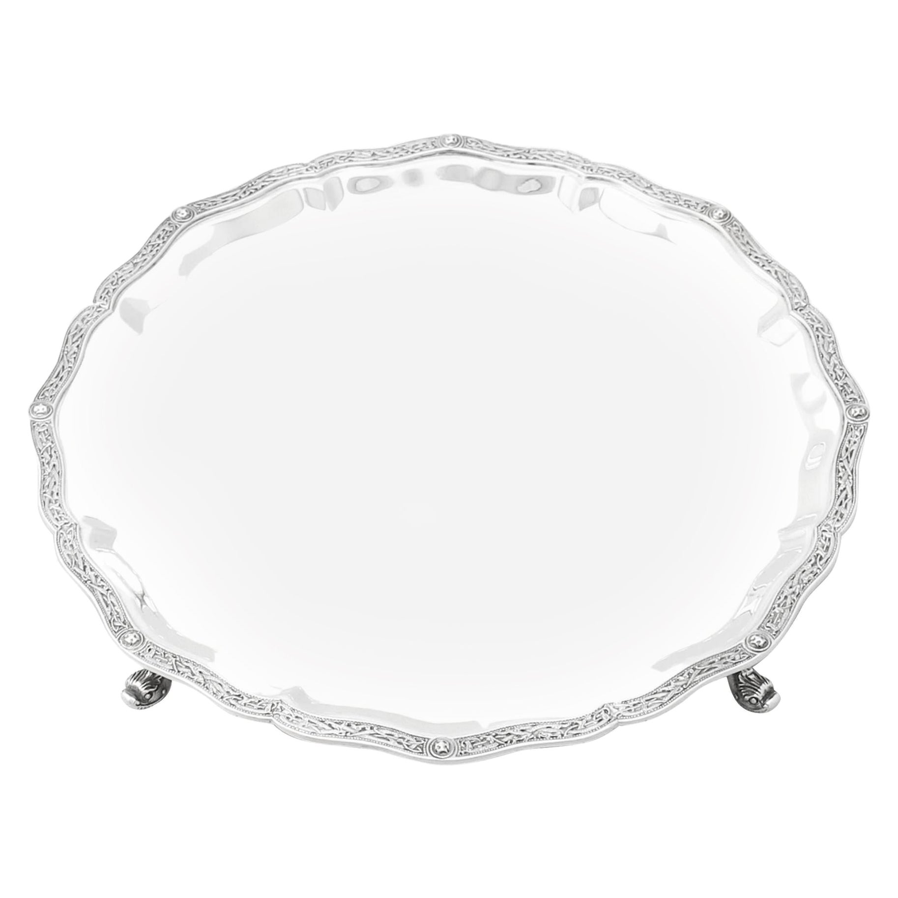 Wakely & Wheeler Vintage English Sterling Silver Salver Lindisfarne Style