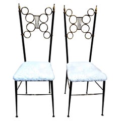 Vintage Pair of Italian Brass and Iron Chiavari Chairs