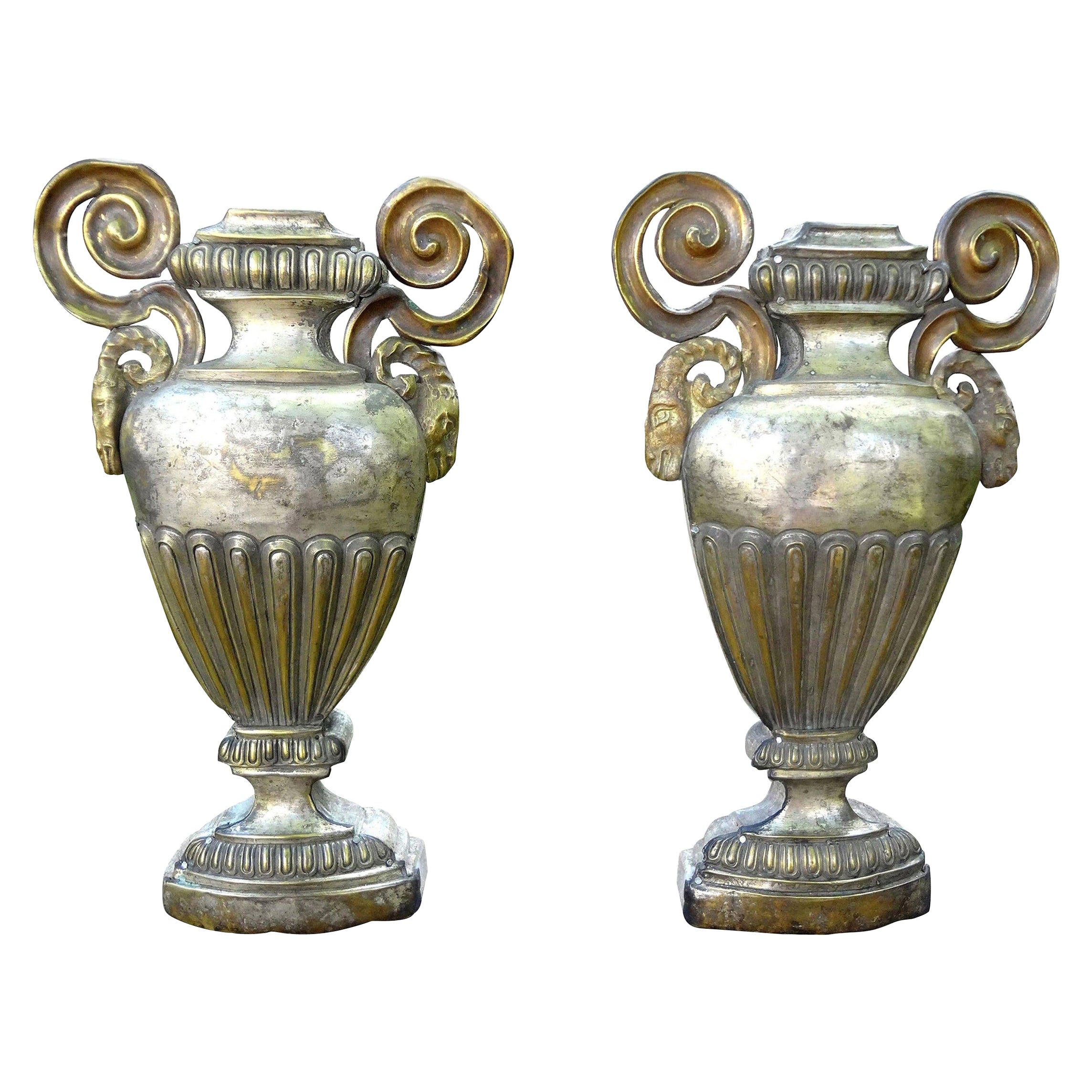 Pair of 18th Century Italian Neoclassical Style Silver Urns or Porta Palmas For Sale