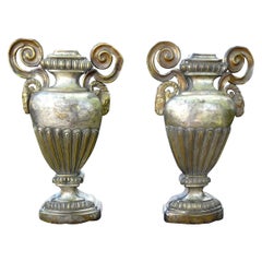 Antique Pair of 18th Century Italian Neoclassical Style Silver Urns or Porta Palmas