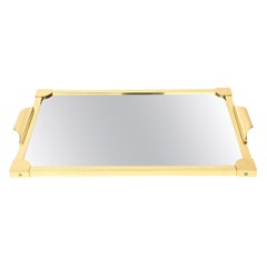 Retro Italian Brass Modernist Serving Tray with Mirror Barware Mid-Century Modern