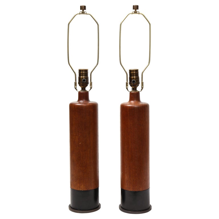 Teak and Leather Table Lamp, Denmark, C. 1970s For Sale