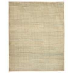 Tapis persan contemporain « Rain » d'Orley Shabahang, crème et bleu clair, 20,3 cm x 25,4 cm