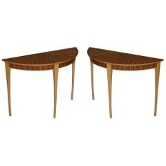 X2 Lovely Bevan Funnell Phoenix Zebrano Wood Wood Demilune Console Tables