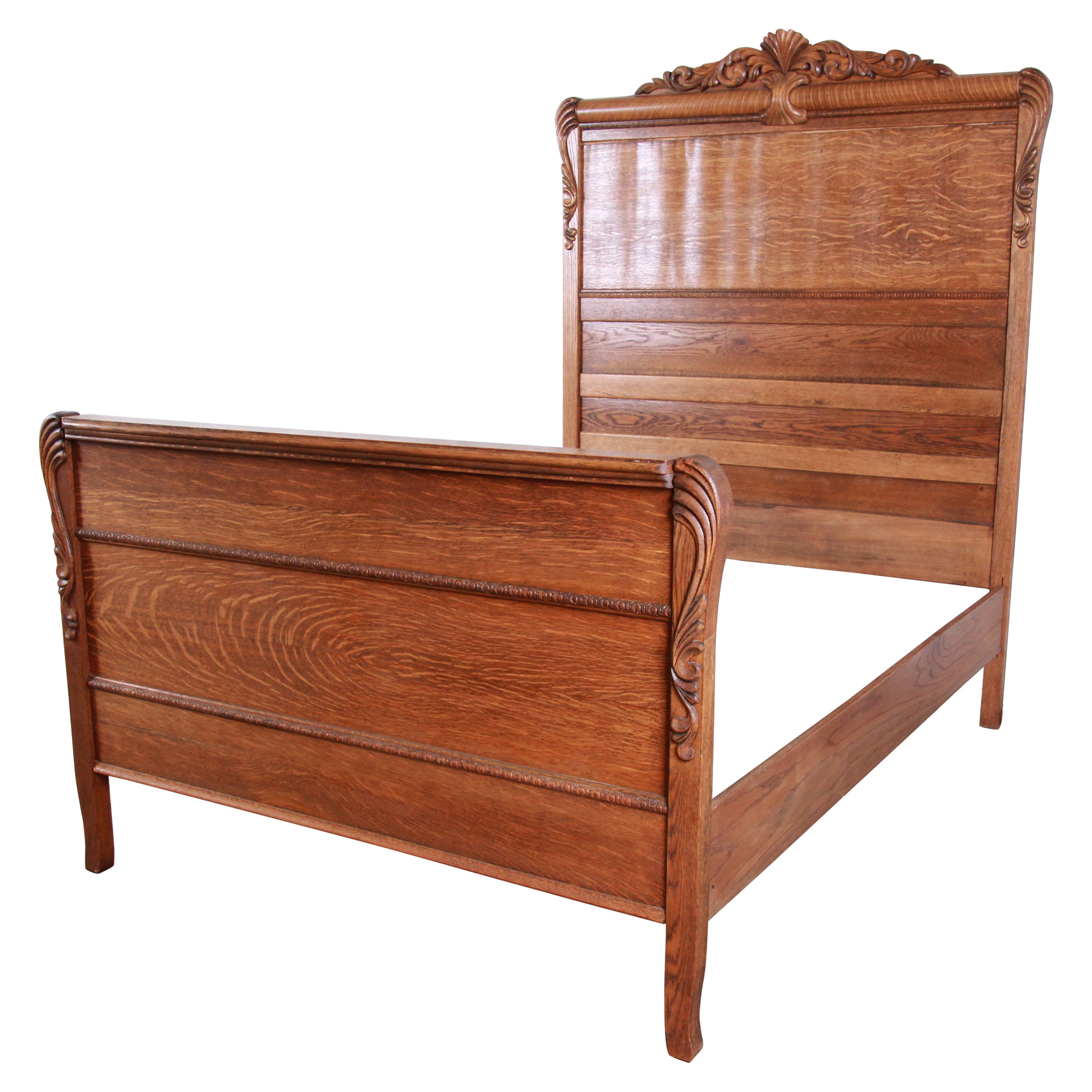 Antique Eastlake Victorian Burled Walnut Full Size Bed, circa 1880s at
