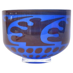 Orrefors Graal Glass Cobalt Blue Bowl by Gunnar Cyren Vintage