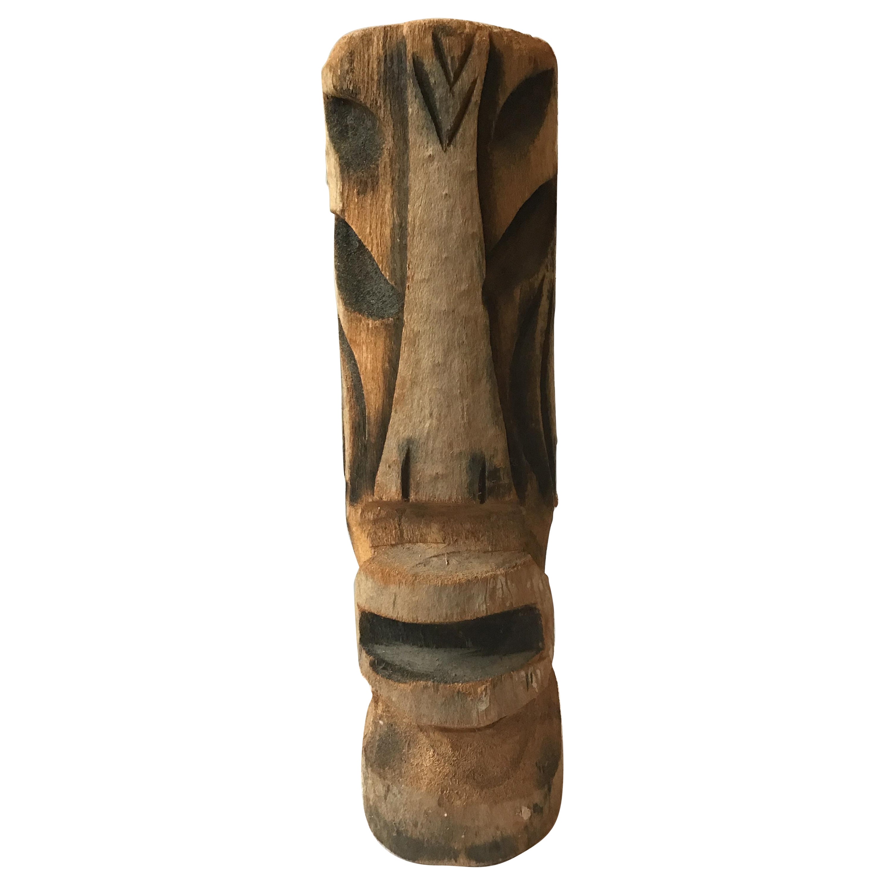 1960s Hand Craved Wood Head Tiki Totem Sculpture  For Sale