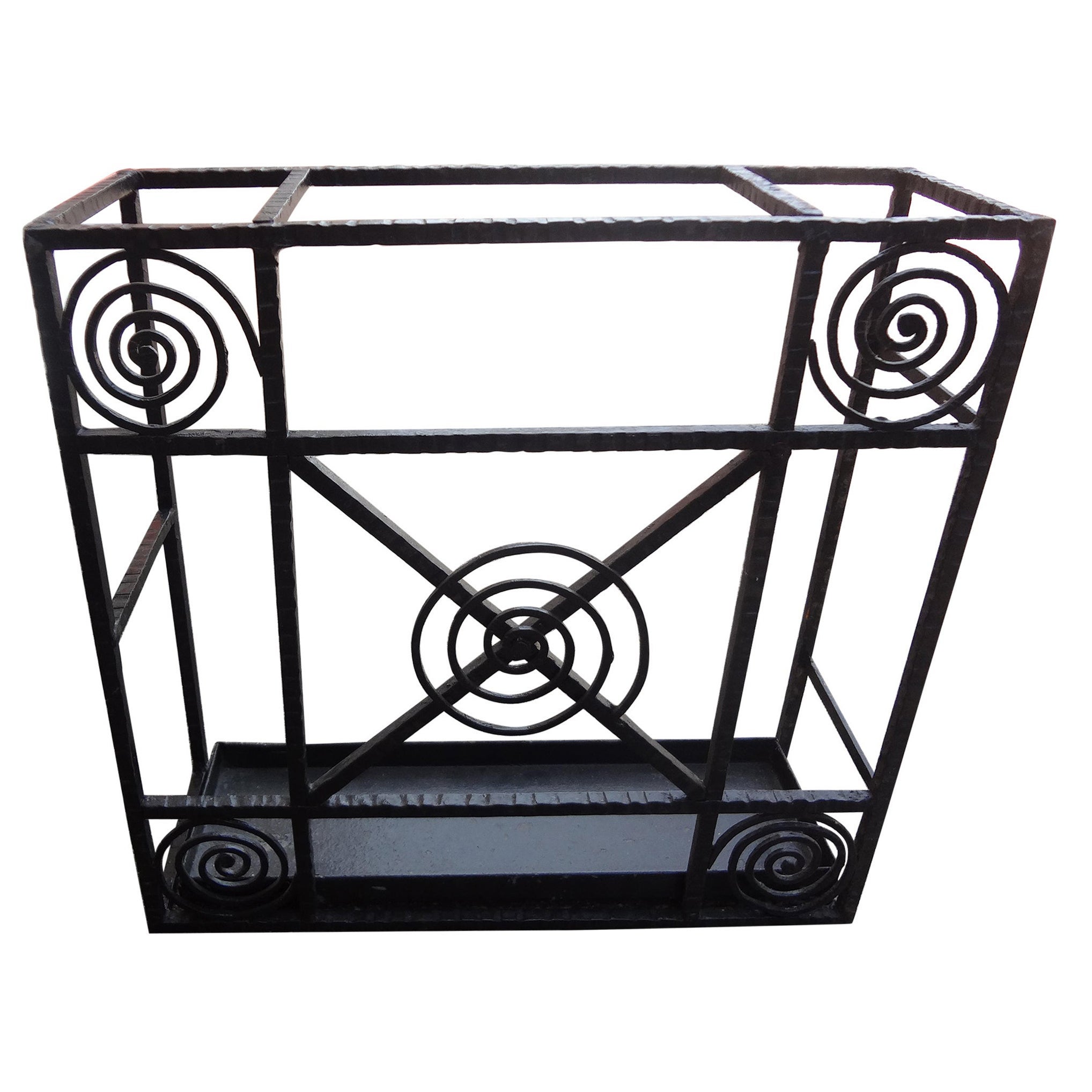 French Art Deco Wrought Iron Umbrella Stand For Sale