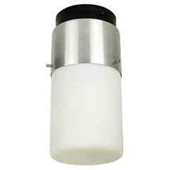 Cylindrical White Glass and Black Aluminium 1950s Flushmount Lamp by Stilnovo