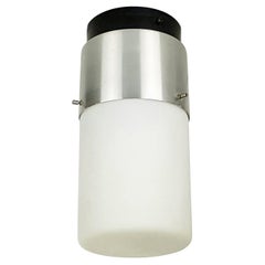 Lampada da incasso cilindrica in vetro bianco e alluminio nero anni '50 di Stilnovo