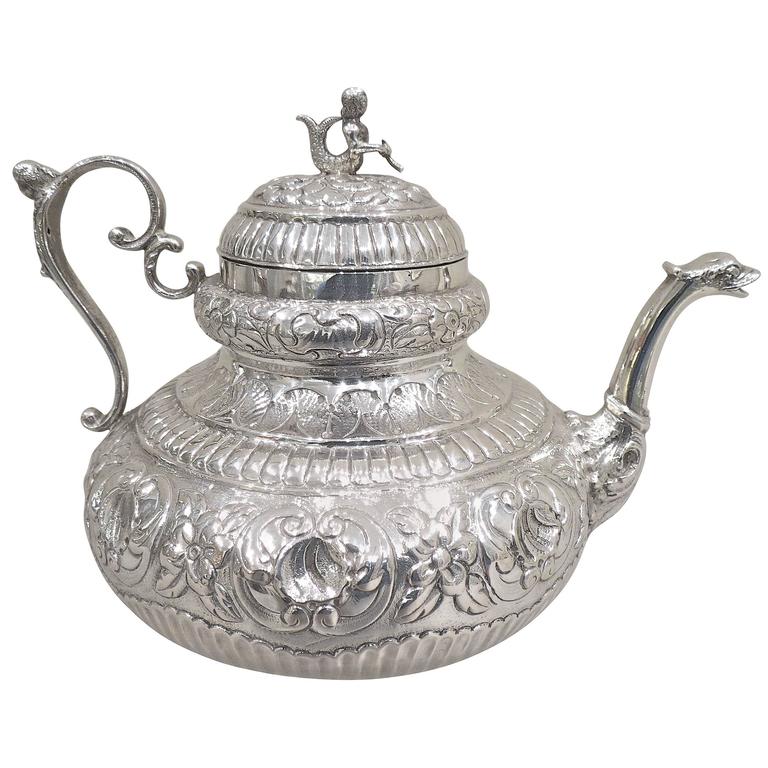 Mid-18th Century Antique Sterling 925/°°° Silver Dutch Teapot