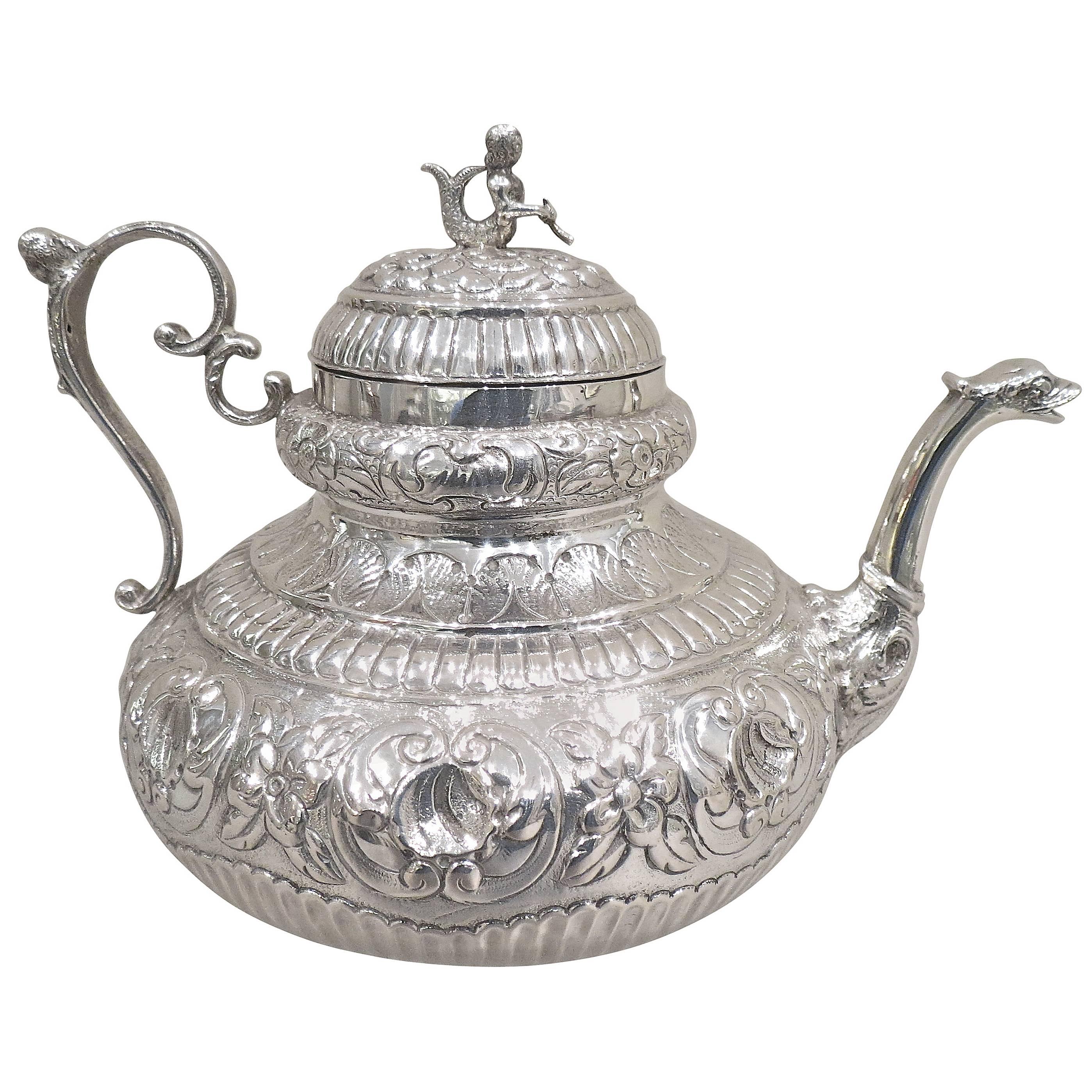 Mid-18th Century Antique Sterling 925/°°° Silver Dutch Teapot For Sale