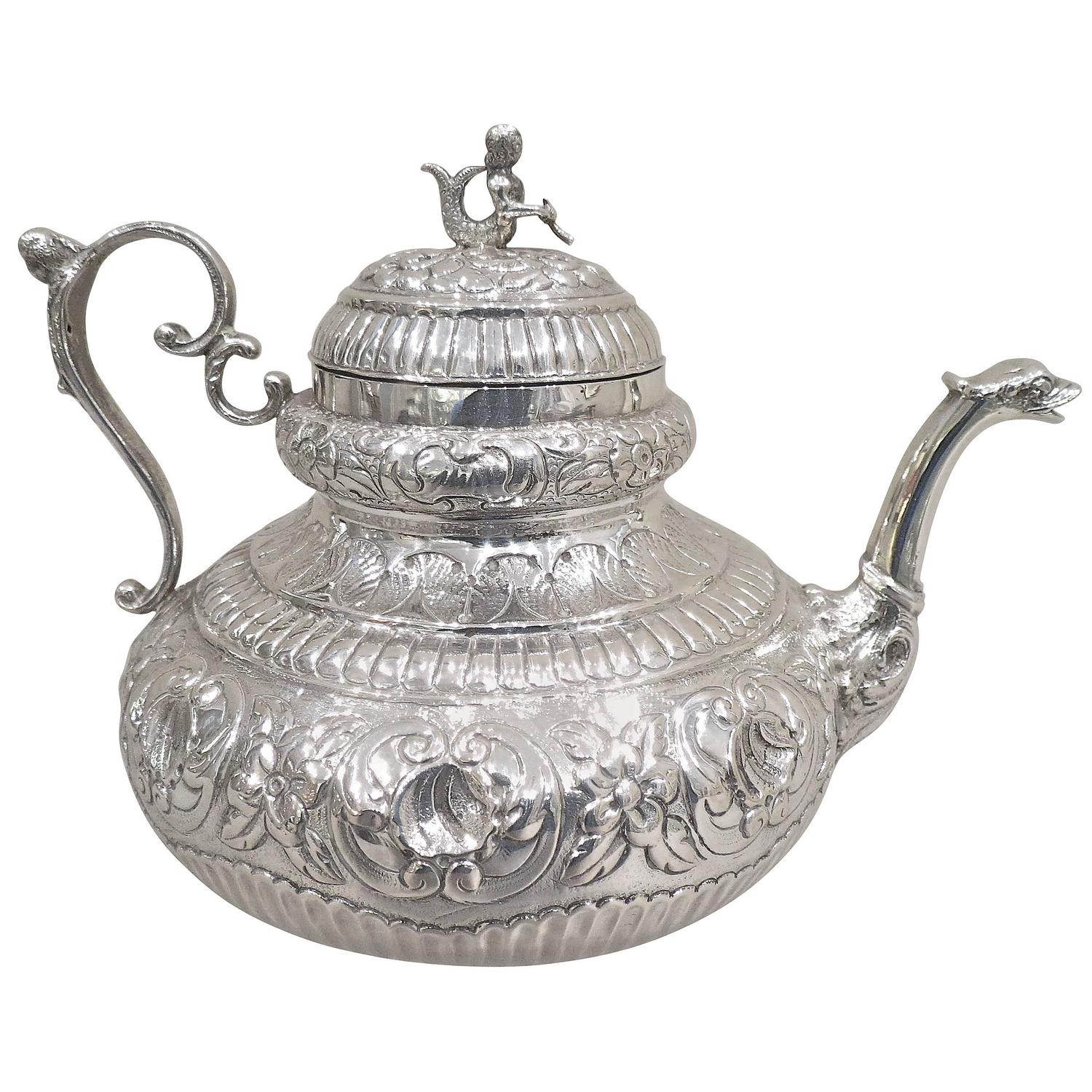 Mid18th Century Antique Sterling 925/°°° Silver Dutch Teapot For Sale