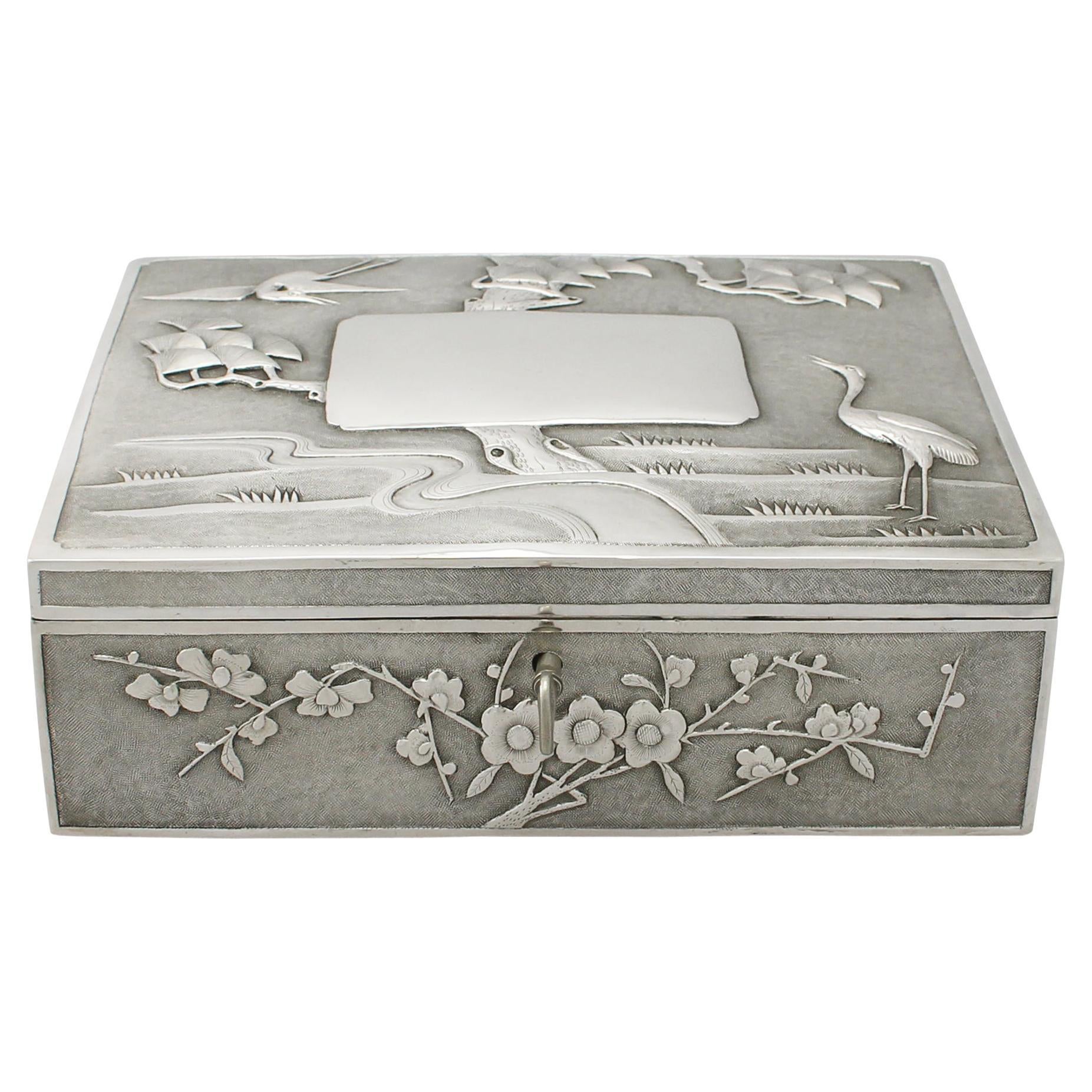 Antique 1890s Chinese Export Silver Locking Box For Sale