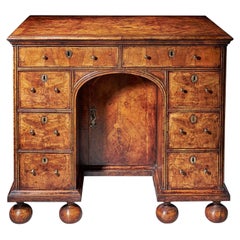 Queen Anne Burr and Highly Figured Walnut Kneehole Desk