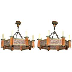 Pair of Painted Wood Chandeliers 9