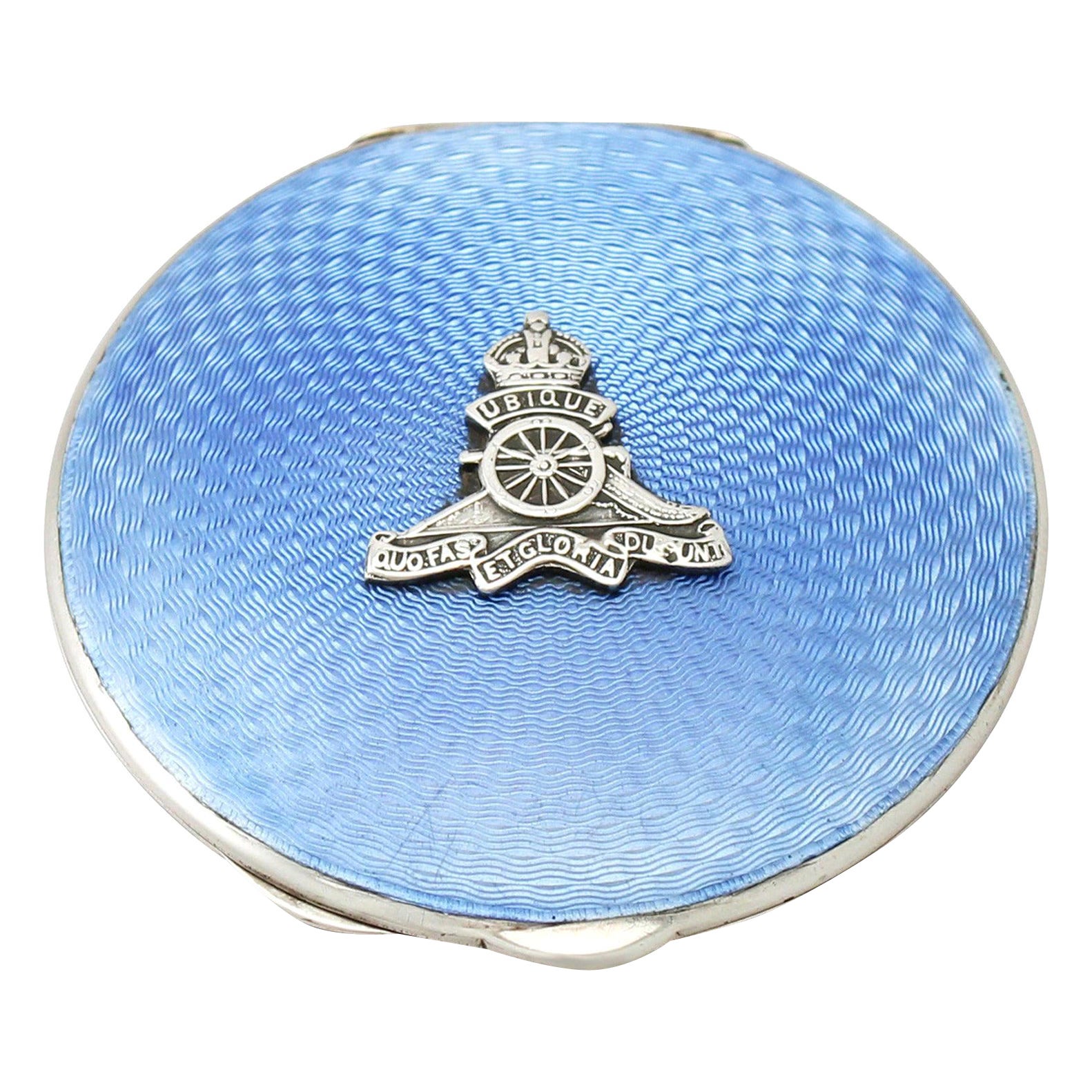 Antique 1939 Sterling Silver and Guilloche Enamel Compact For Sale