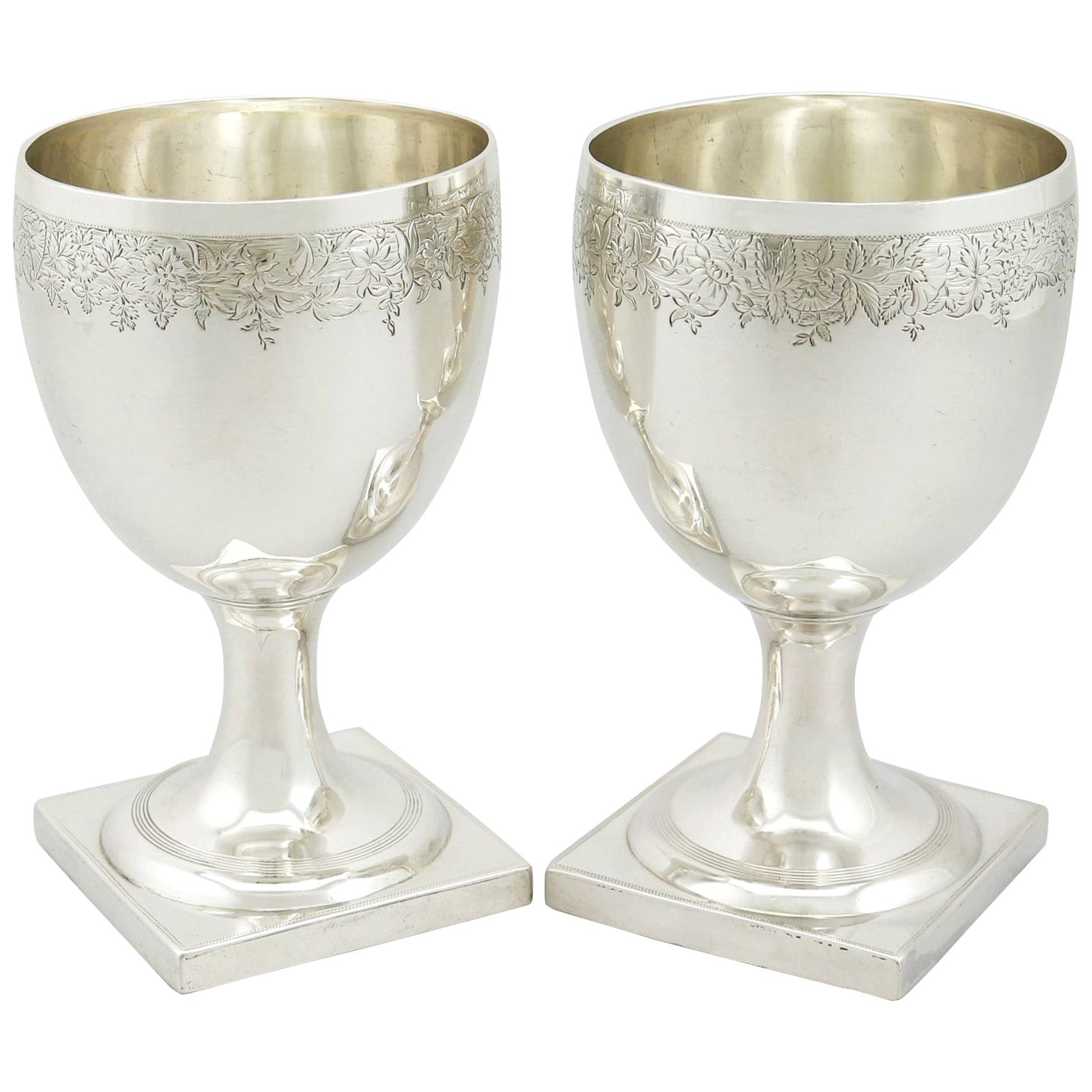 Set of Four Antique English Silver Goblets For Sale at 1stDibs