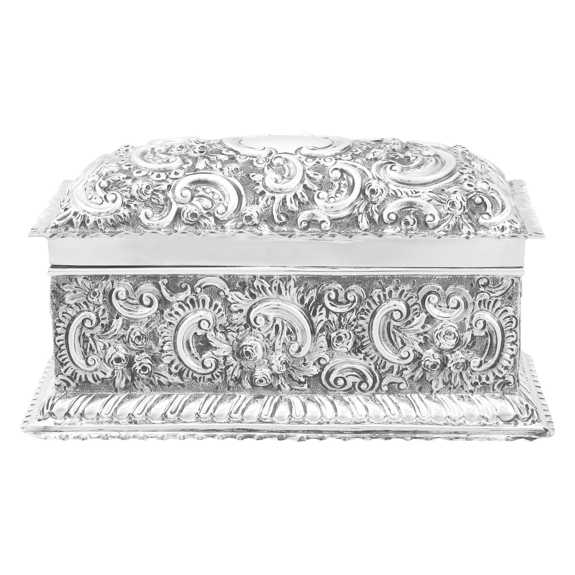 19th Century Victorian English Sterling Silver Jewelry Casket