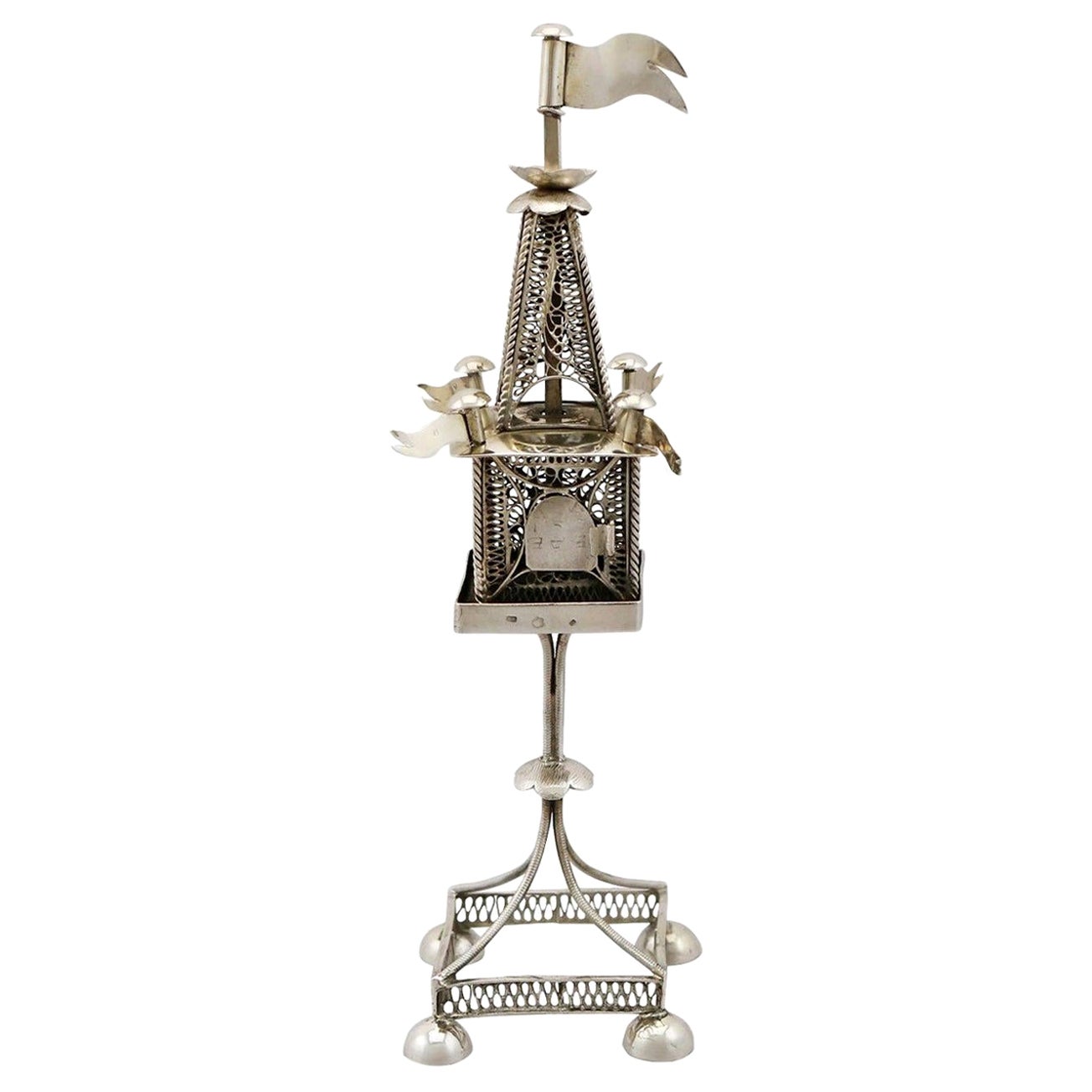 1900s Antique Austro-Hungarian Silver Spice Tower For Sale