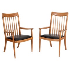 John Nyquist Walnut & Leather Chairs Reminiscent of Sam Maloof
