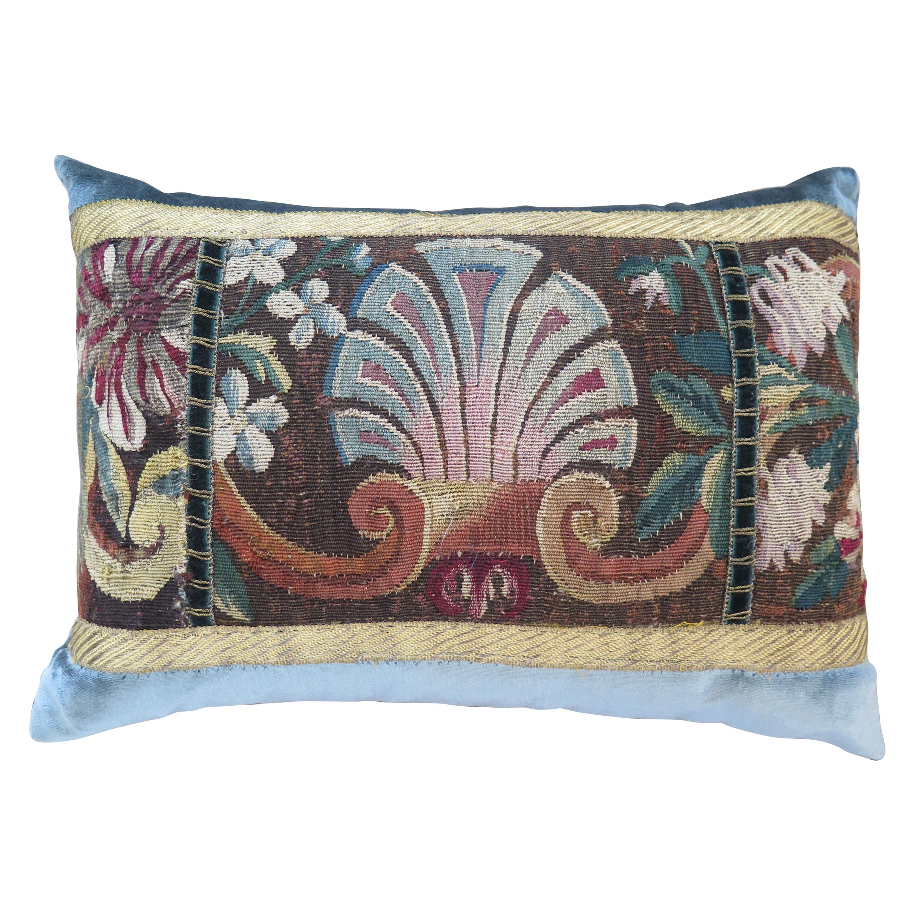 18th Century Tapestry Fragment Silk Velvet Pillow For Sale