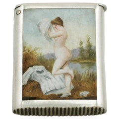 19th Century Victorian Sterling Silver and Erotica Enamel Vesta Case