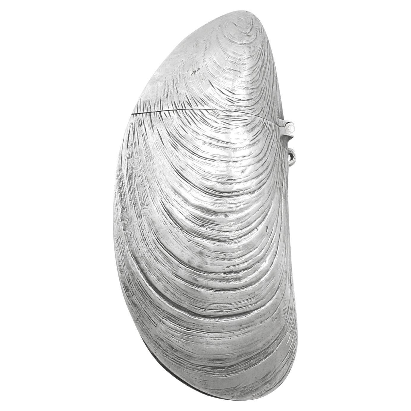 1890s Antique French Silver Mussel Vesta Case For Sale