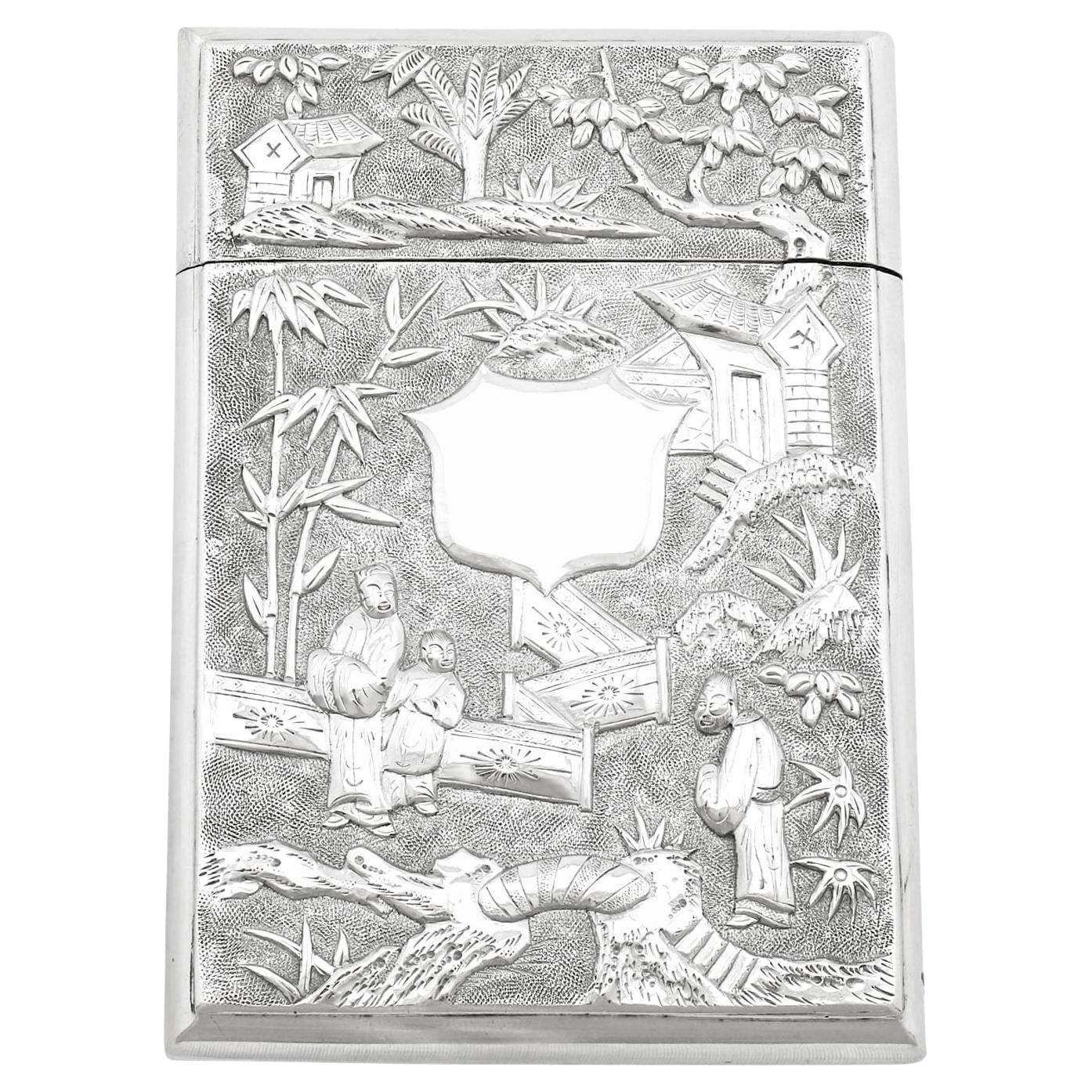 1870s Antiguo Estuche de Cartas de Plata de Exportación China