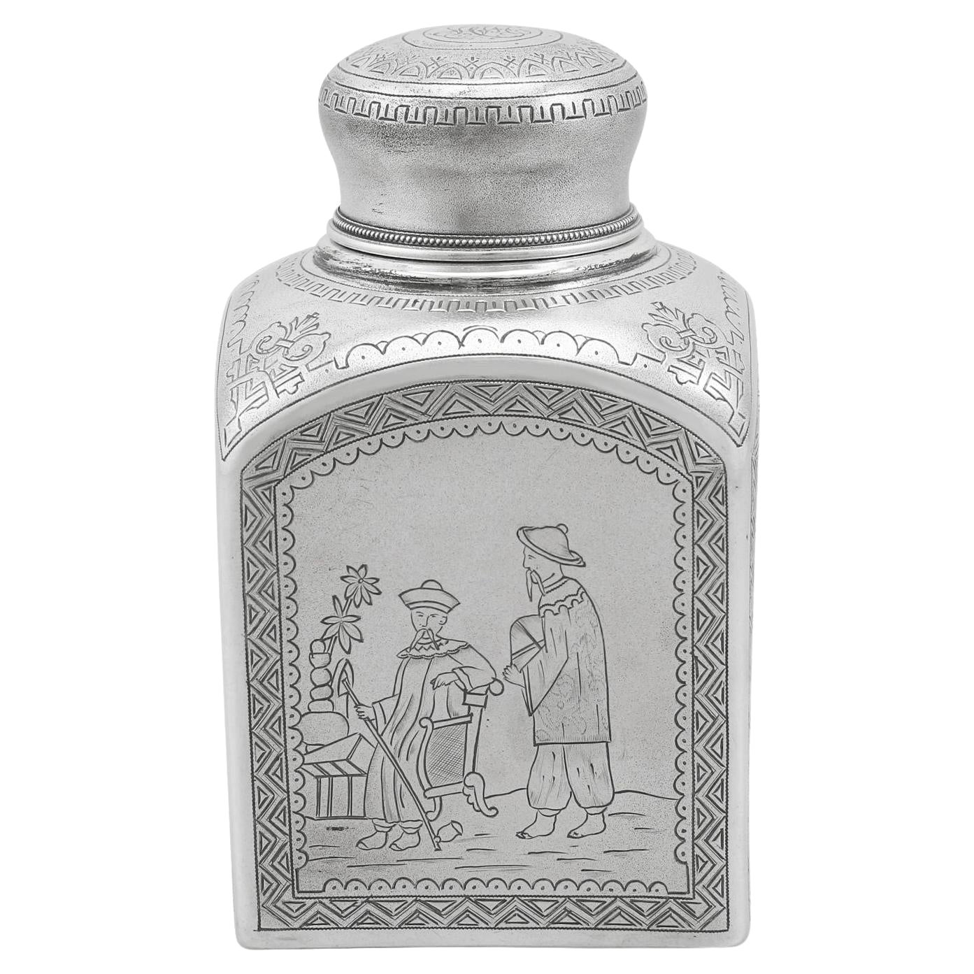1890er Jahre Antike russische Silber Teedose im Angebot