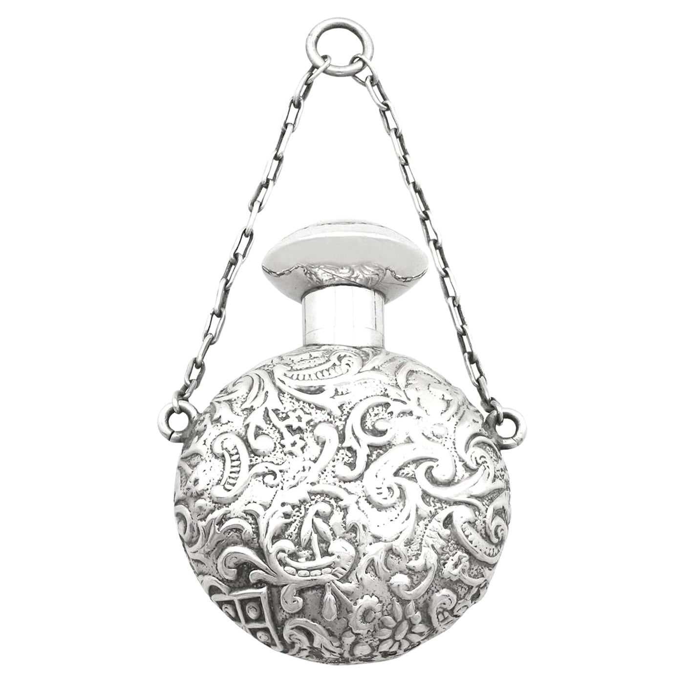 Frasco de perfume de plata de ley inglesa antigua victoriana Lawrence Emanuel